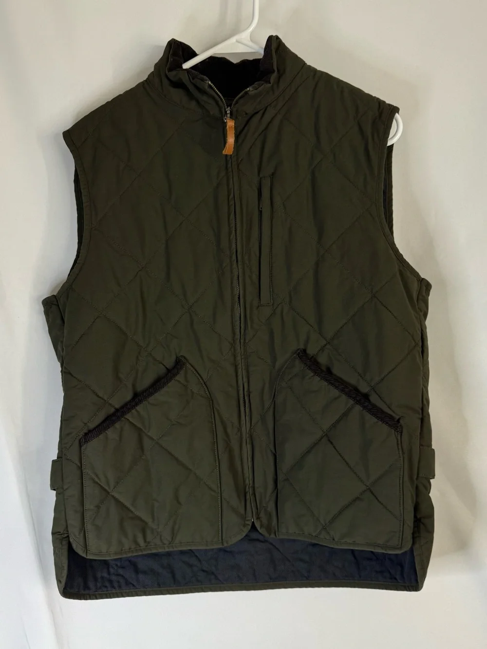 J. Crew Quilted Dark Olive Vest with Stand Collar